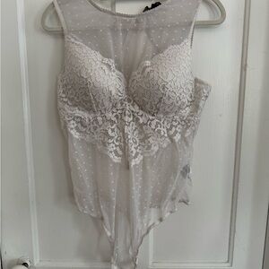 INC International Concepts Lace Sheer Bodysuit - Cream